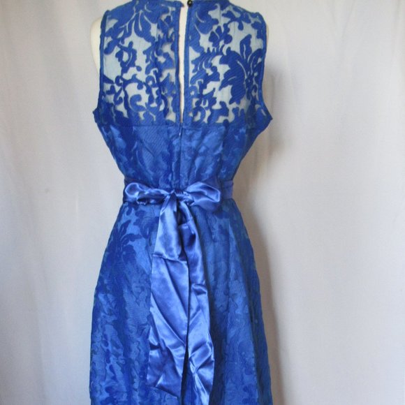 Royal Blue Lace Belted High Low Dress - Picture 6 of 11